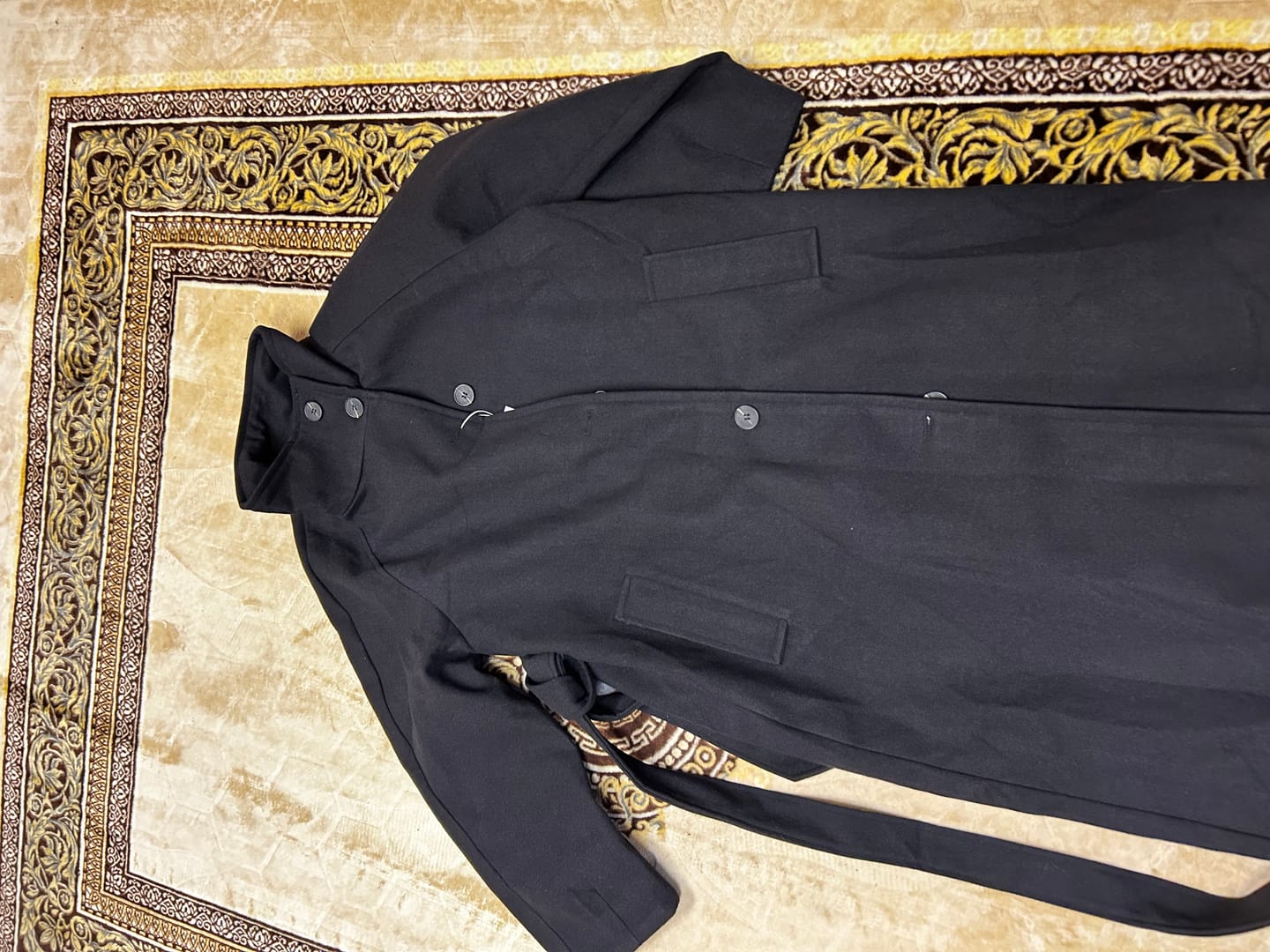 Customer photo review of Claudine Long Belted High Collar Coat