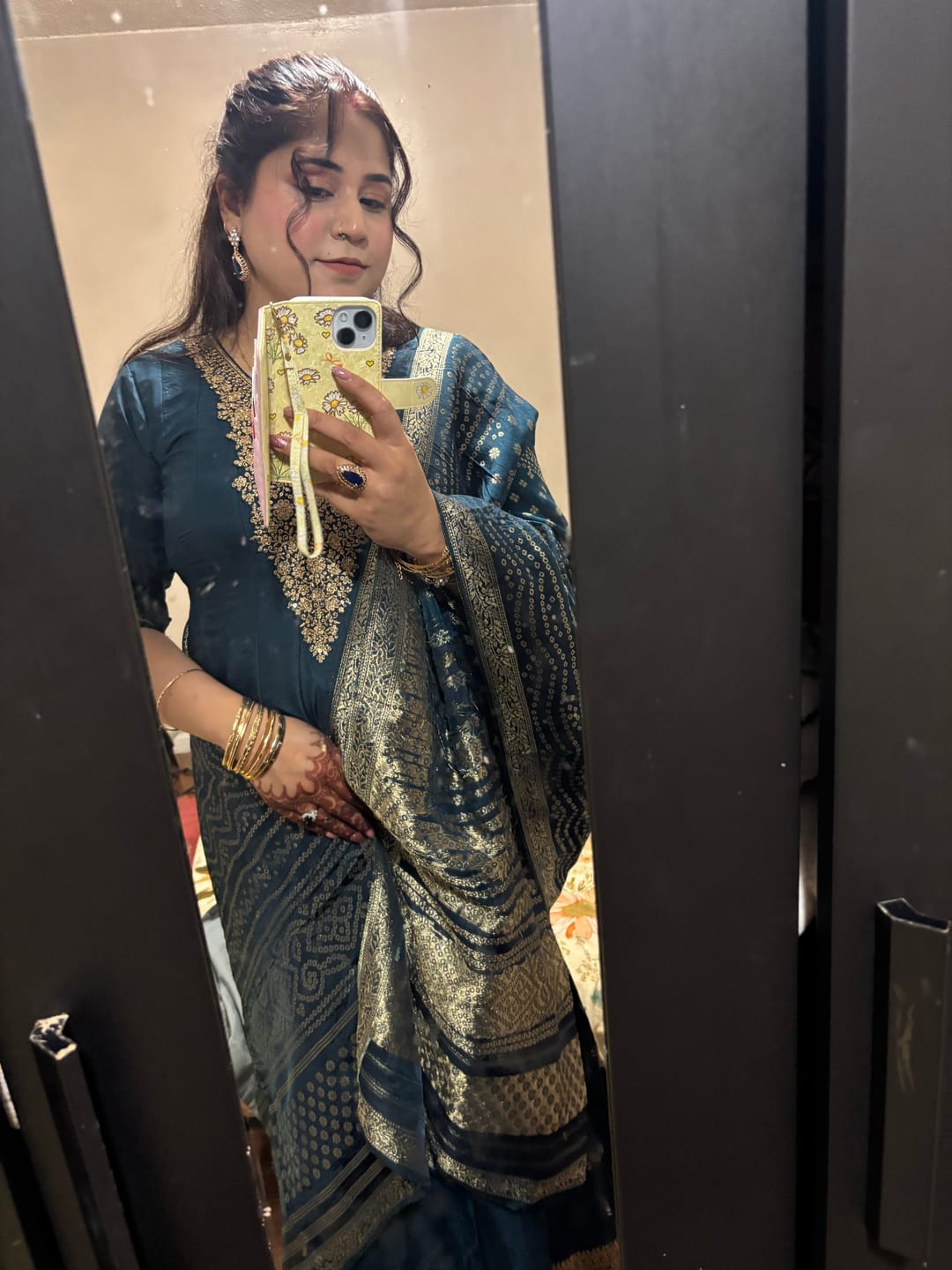 Customer photo review of Peacock Teal Antique Gold Anarkali Set