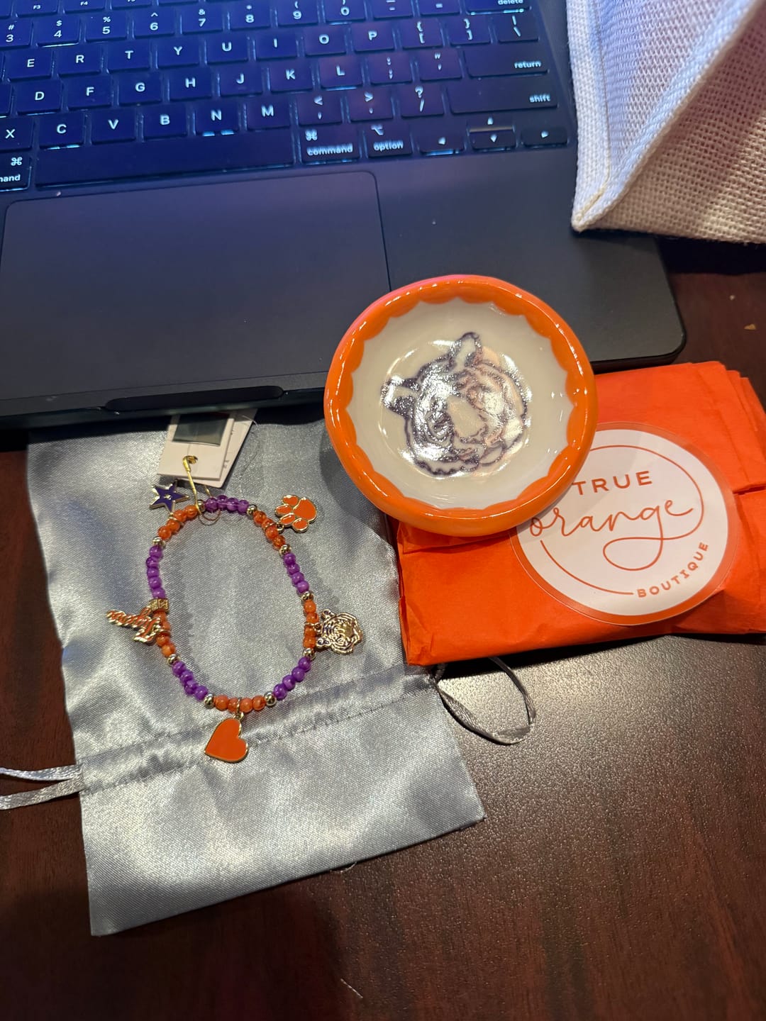 Customer photo review of Clemson Beaded Charm Bracelet