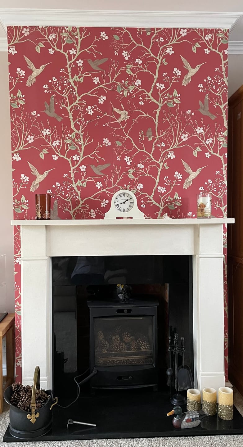 Customer photo review of Derora - Chinoiserie Trees, Birds & Flowers Peel & Stick Wallpaper