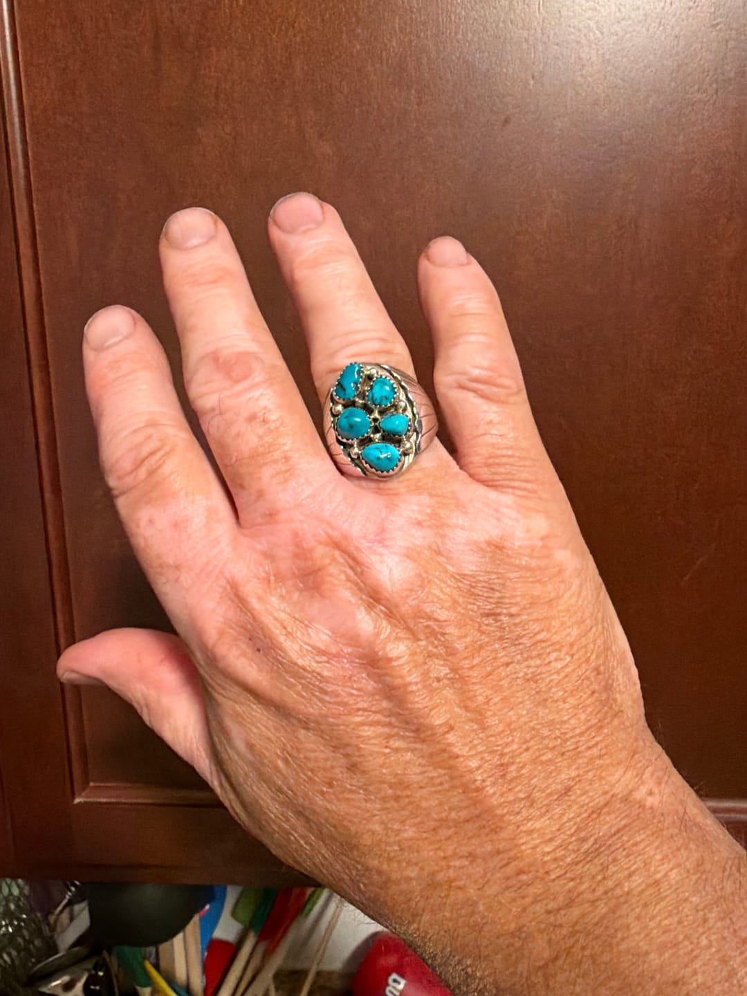 Customer photo review of Handcrafted Sterling Silver & Turquoise Cluster Ring