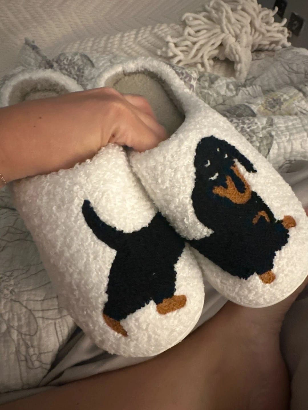 Customer photo review of Women's Dachshund Plush House Slippers, Warm Indoor Slides