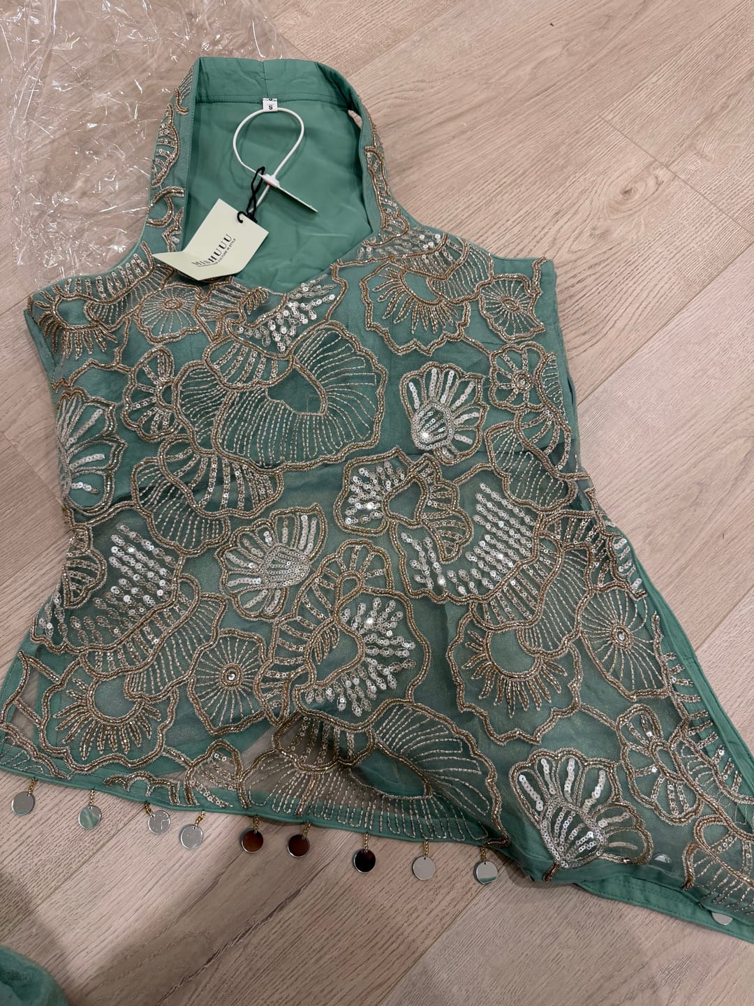 Customer photo review of Seafoam Mint Antique Gold Floral Palazzo Set