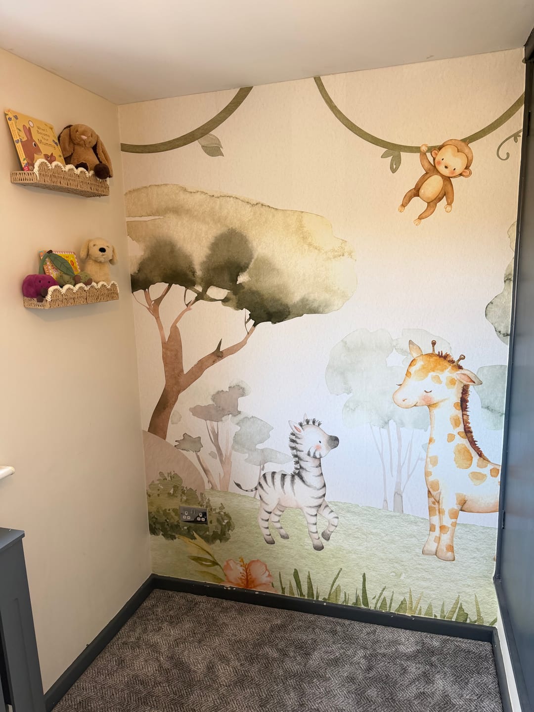 Customer photo review of Serengeti Friends - Baby Safari Animals Nursery Wallpaper Mural