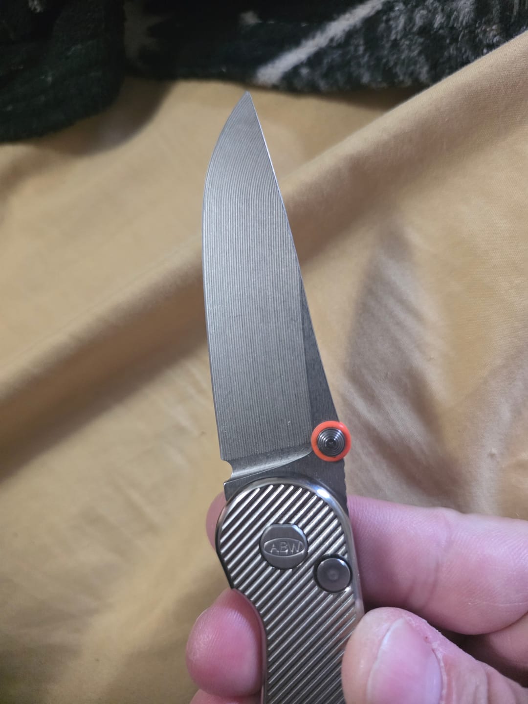 Customer photo review of ABW Model 1 Folding Knife - Titanium, 3.25" MagnaCut, Button Lock - Made in USA (ABW-M1-TI-BUTTON)