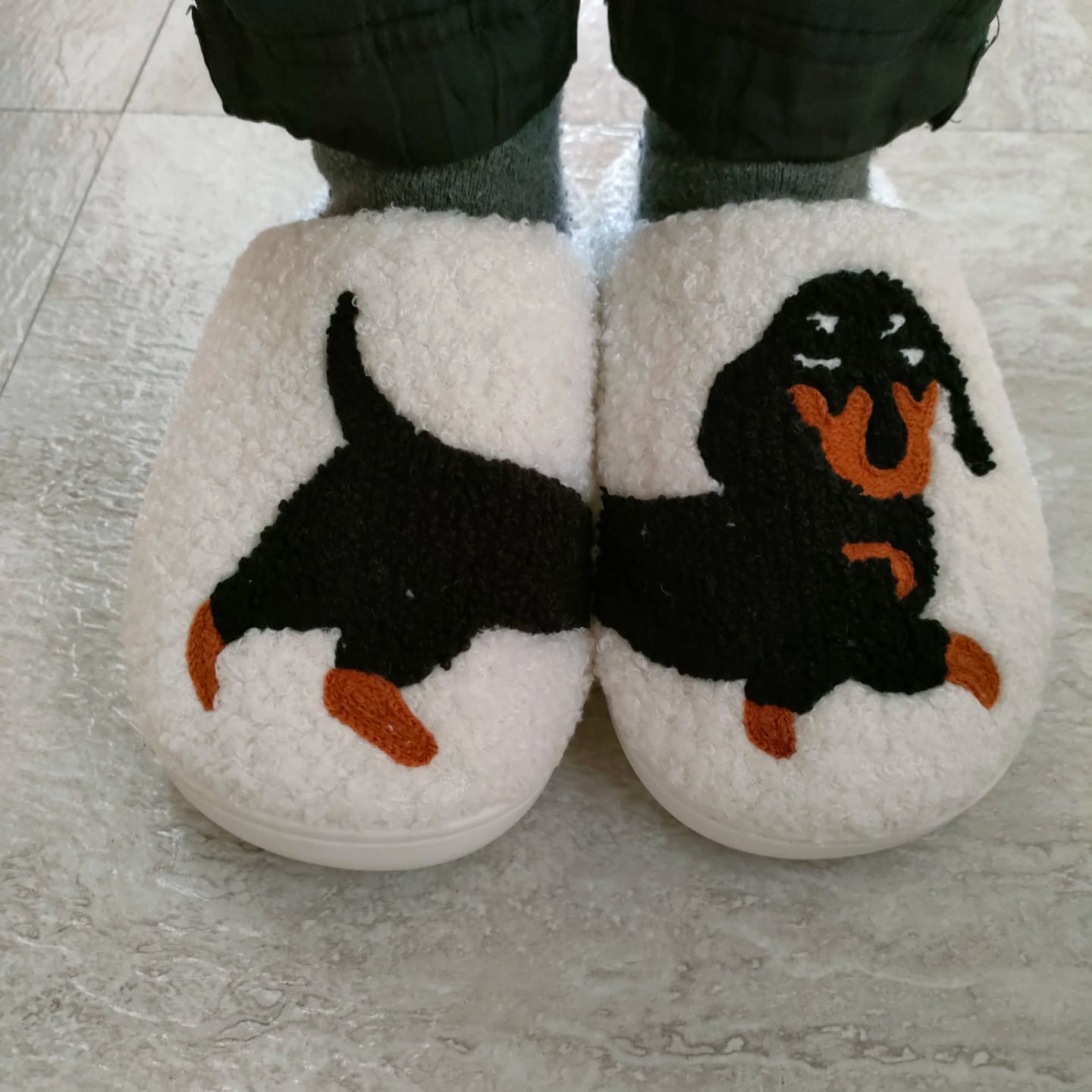 Customer photo review of Women's Dachshund Plush House Slippers, Warm Indoor Slides