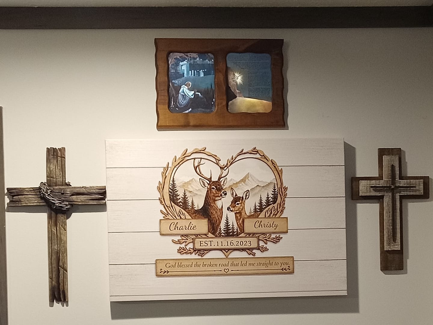Customer photo review of "God Bless The Broken Road," Personalized Deer Couple Canvas Wall Art