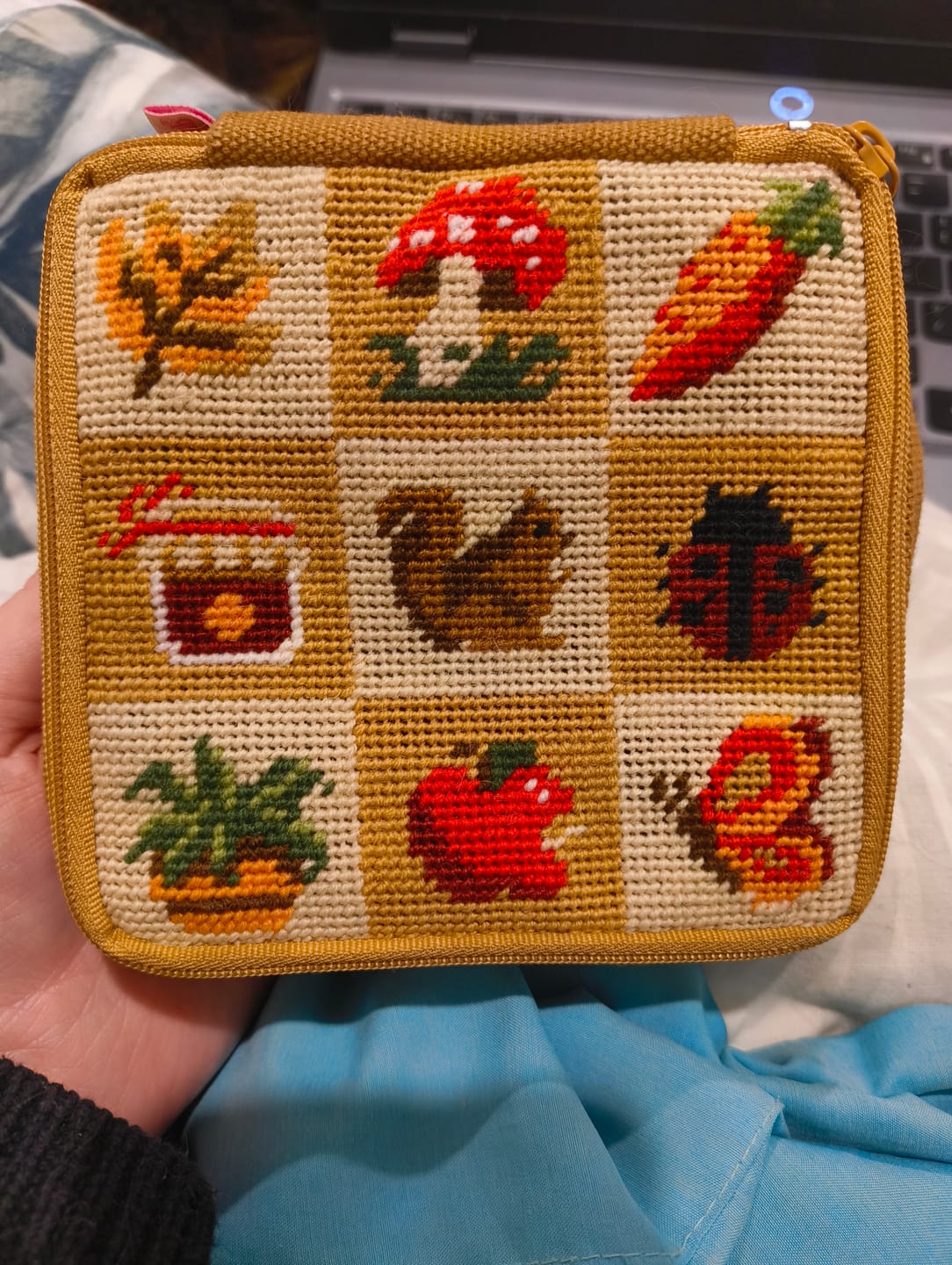 Customer photo review of FALL HARVEST CHARMS - Needlepoint Pouch Kit