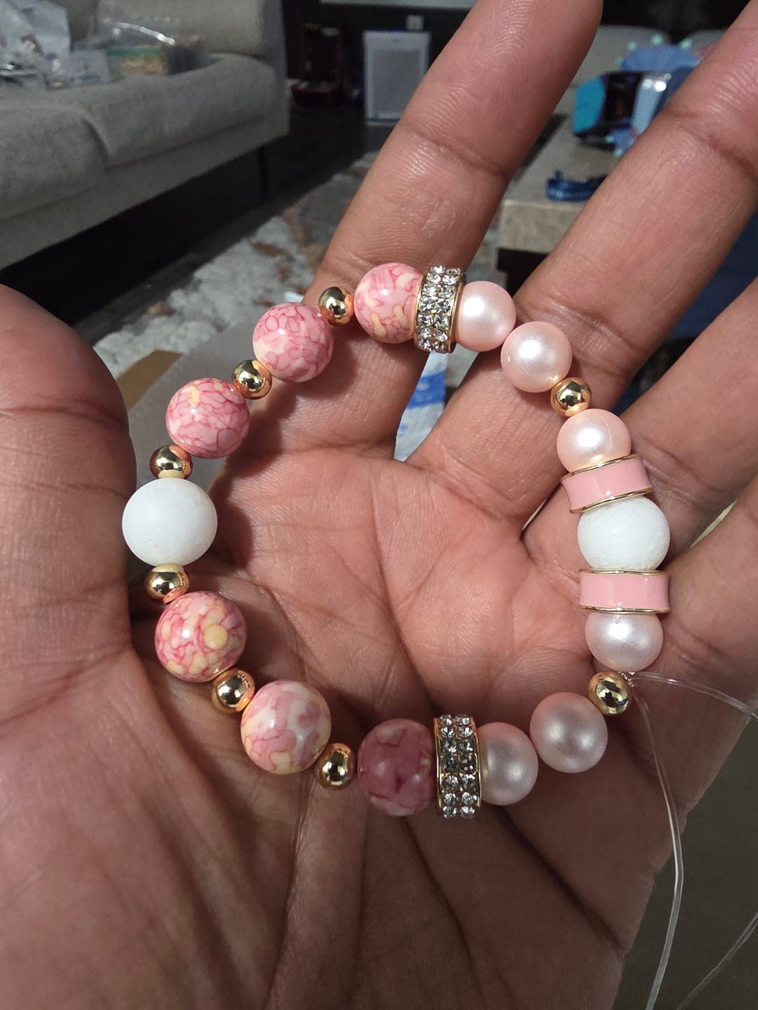 Customer photo review of 15.5" 6mm/8mm/10mm/12mm Dyed yellow orange rain flower stone