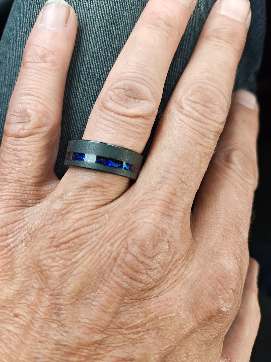 Customer photo review of Crushed Alexandrite Ring in Sandblasted Black Tungsten