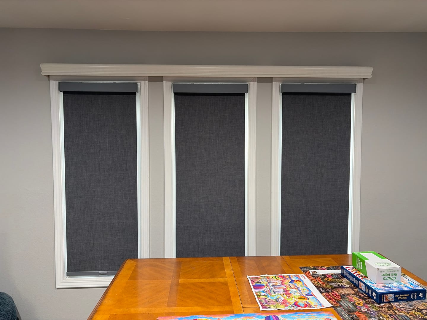 Customer photo review of Linen Blackout Roller Shades
