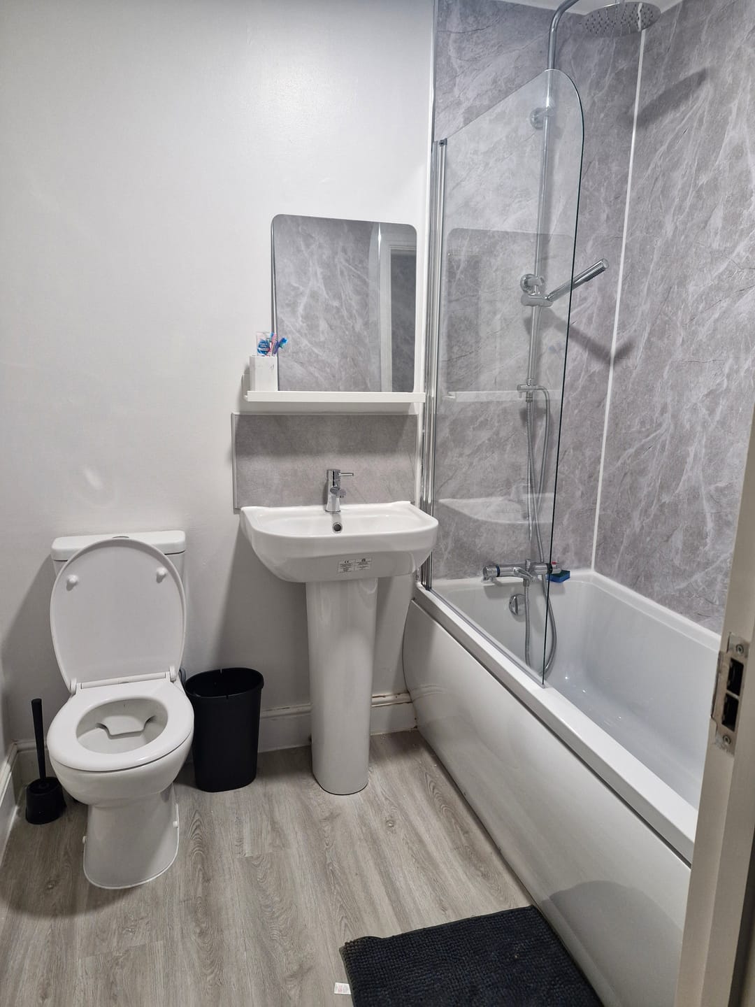 Customer photo review of Premium Light Grey Marble Matt Shower Wall Panel – 1M x 2.4M