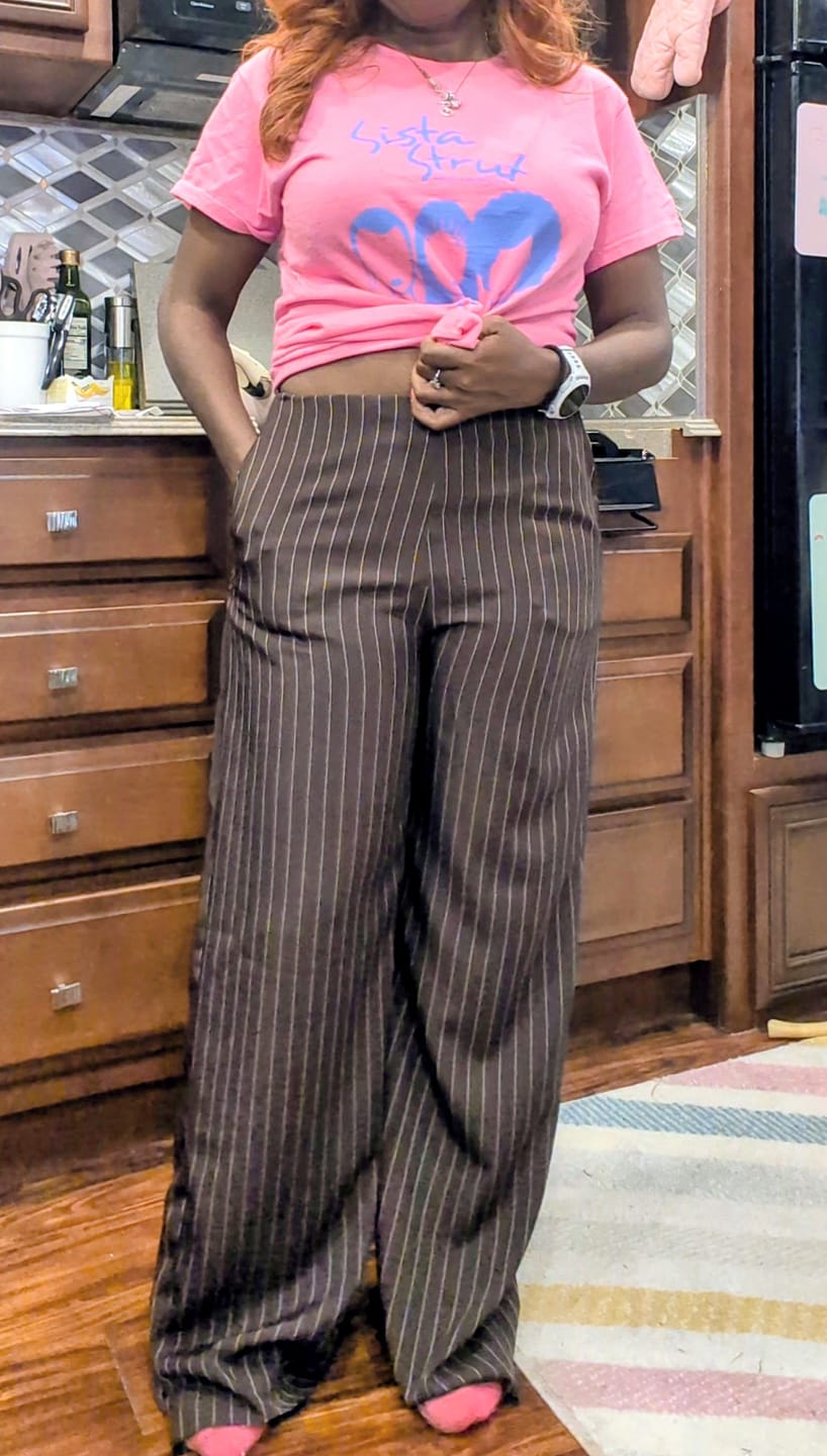 Customer photo review of Brown Tailored Pin Stripe Suiting