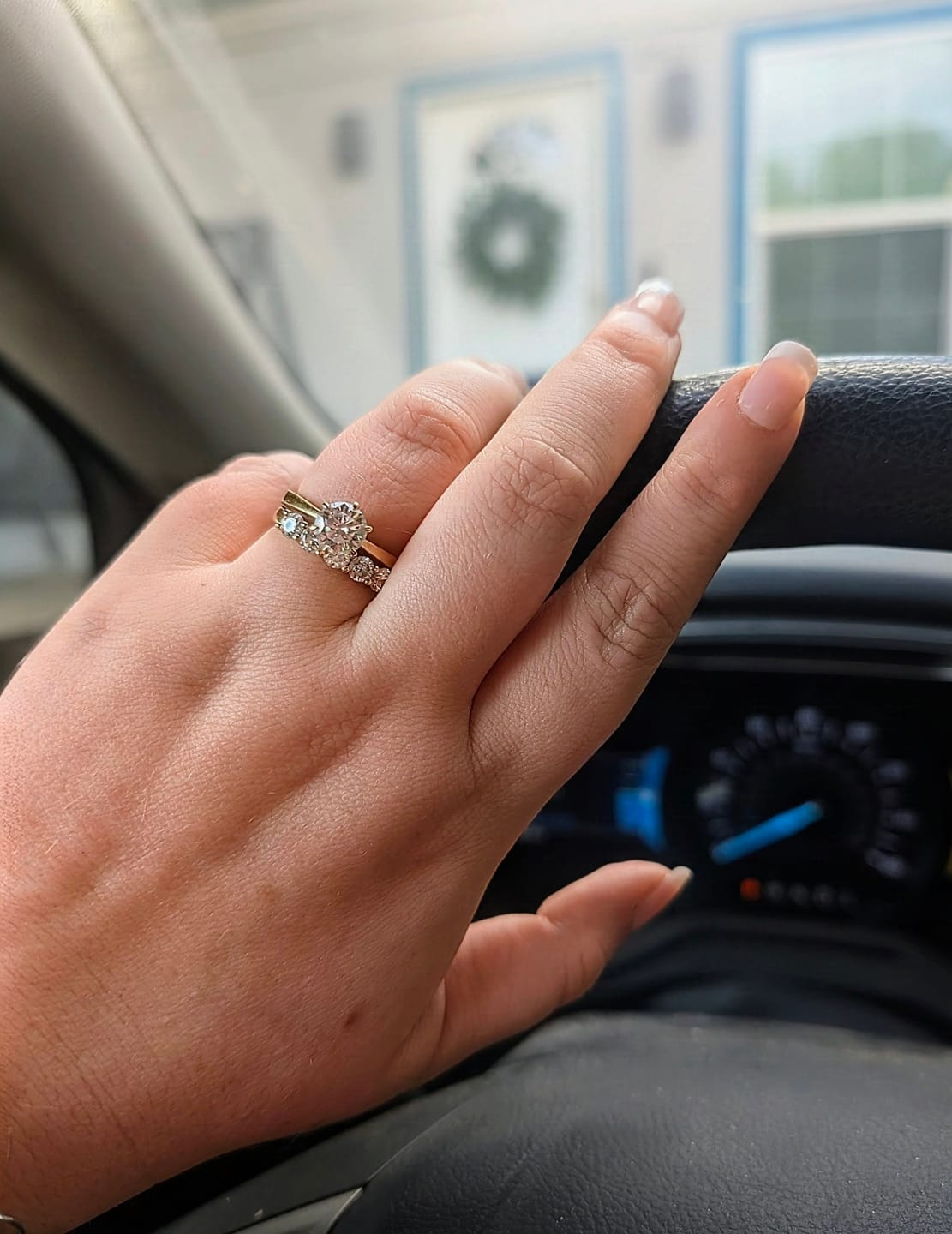 Customer photo review of Doveggs five stone moissanite /lab grown diamond wedding band-2.4mm band width