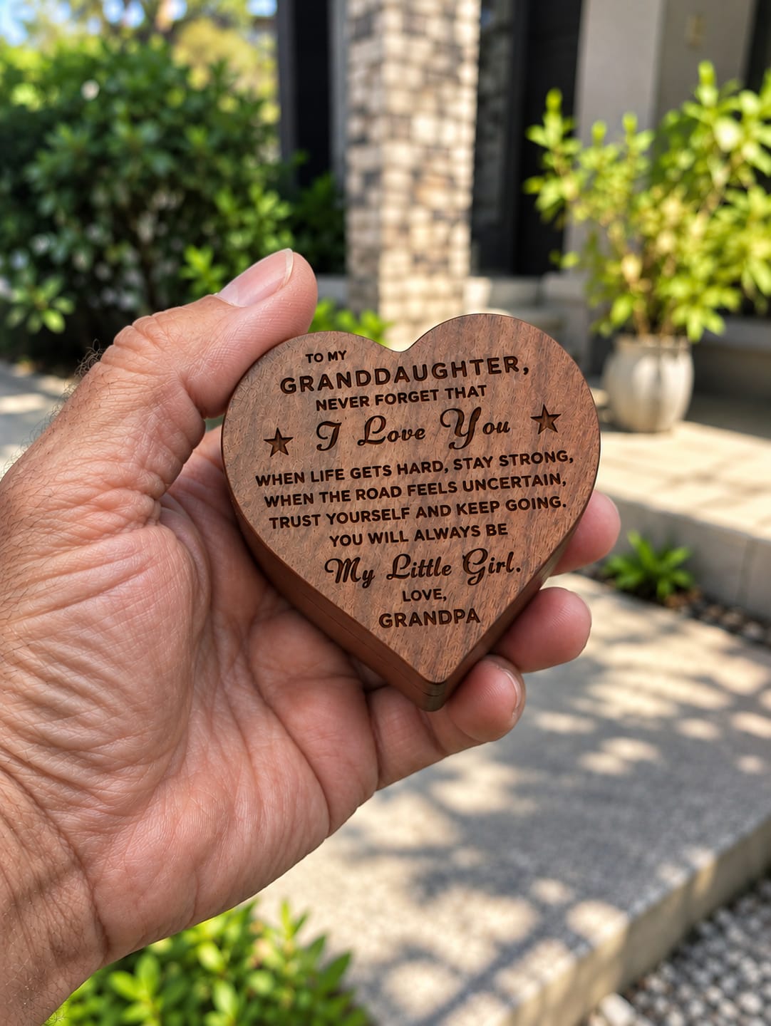 Customer photo review of To My Granddaughter / Love Grandpa Luxury Wood Heart Necklace Gift #2610