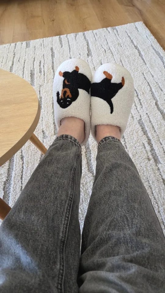 Customer photo review of Women's Dachshund Plush House Slippers, Warm Indoor Slides