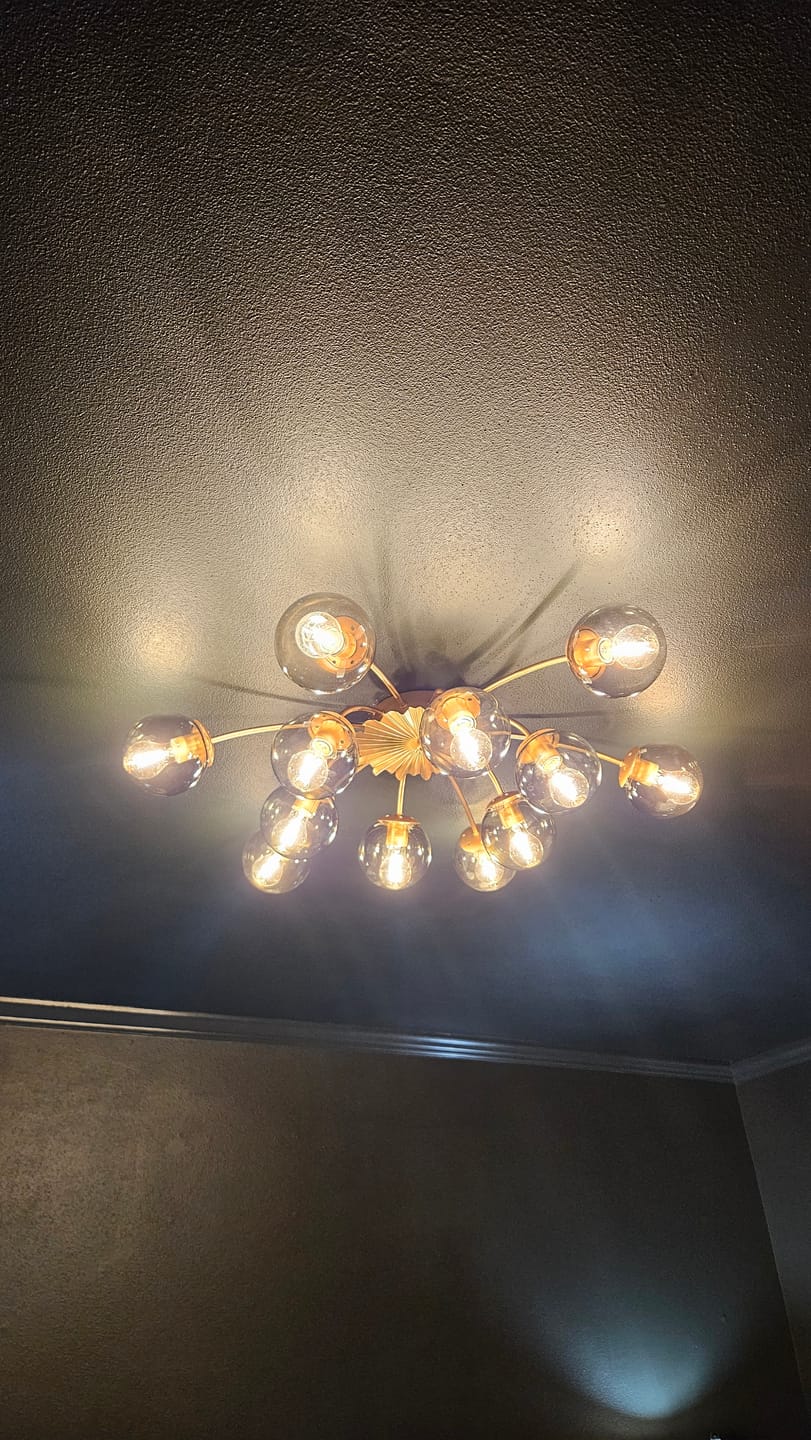 Customer photo review of Art Deco Bloom Olive Green Glass Bubble Semi Flush Chandelier