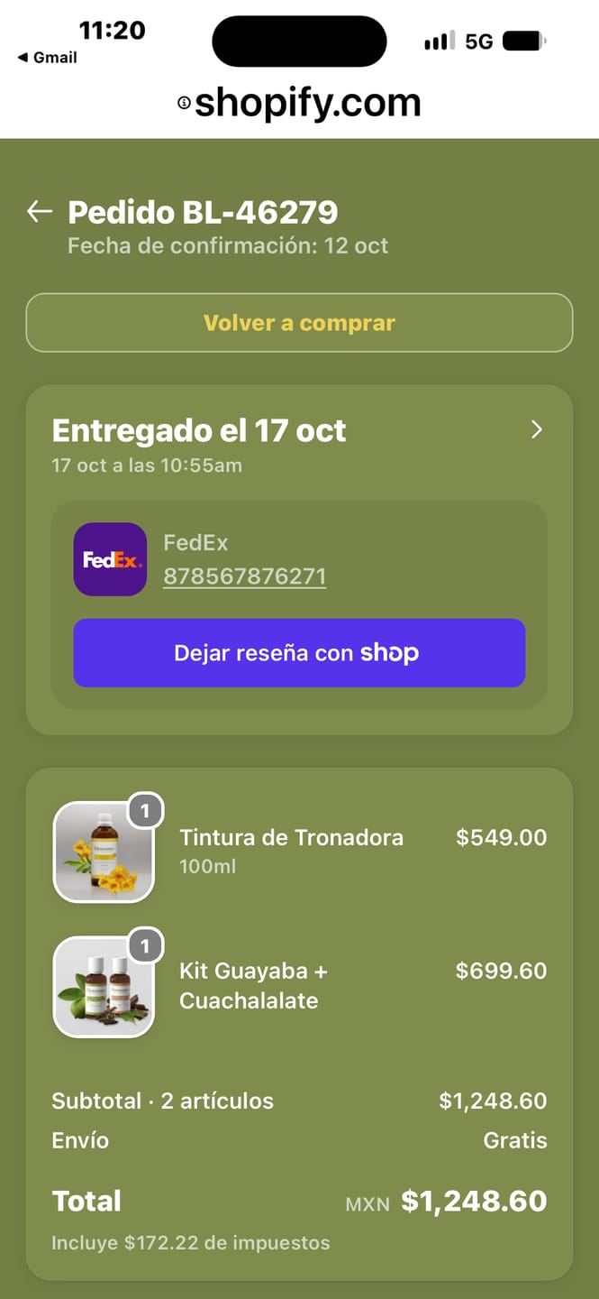 Customer photo review of Tintura de Tronadora