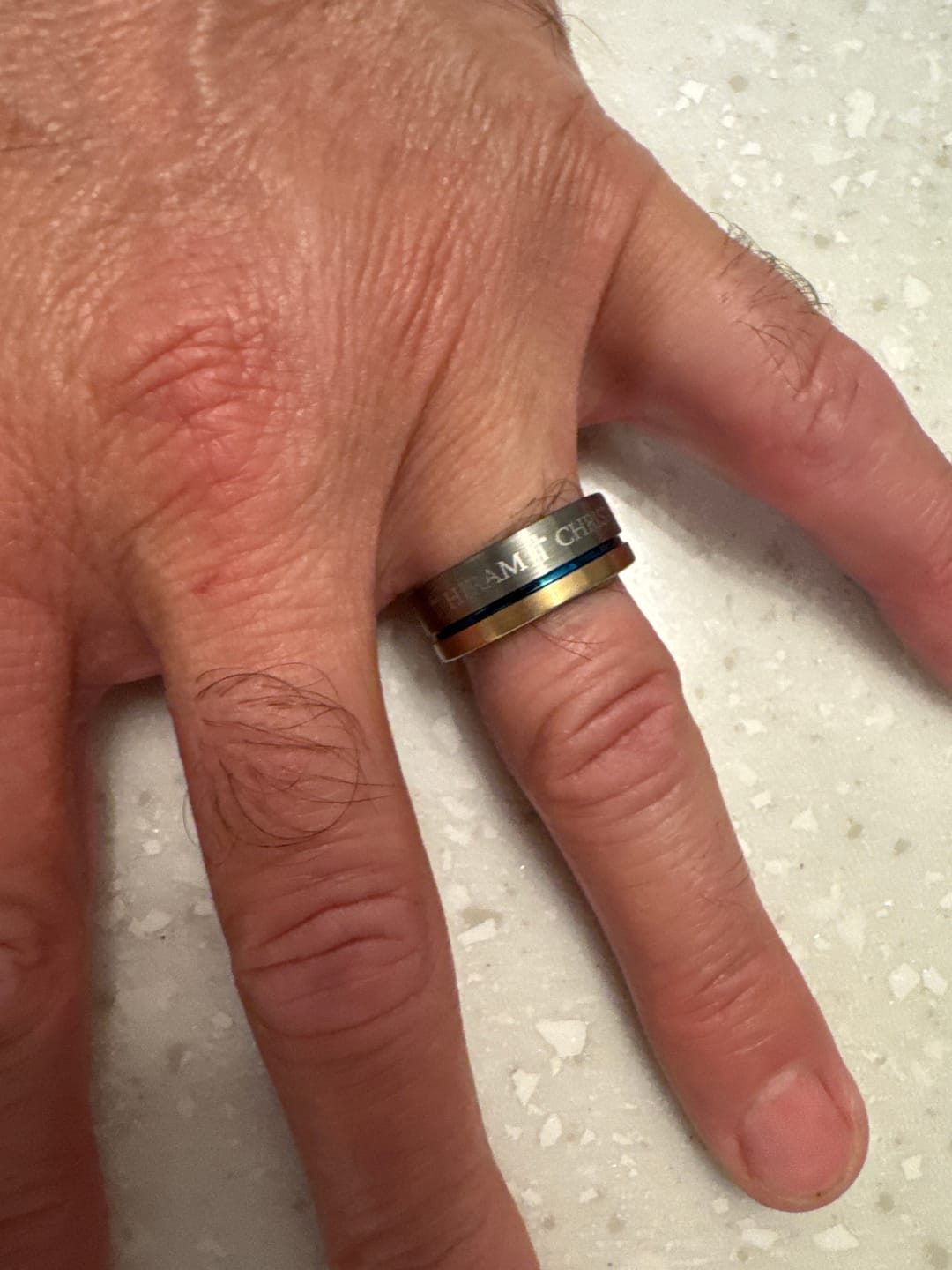 Customer photo review of Two-Tone Brushed Silver & Rose Gold / Blue Stripe & Interior - 8mm