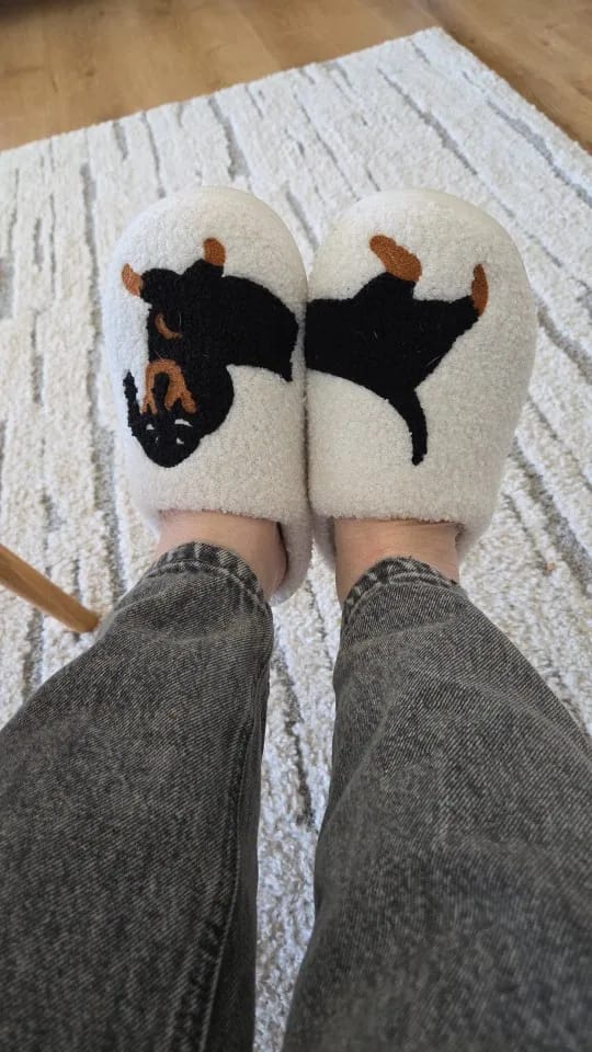 Customer photo review of Women's Dachshund Plush House Slippers, Warm Indoor Slides
