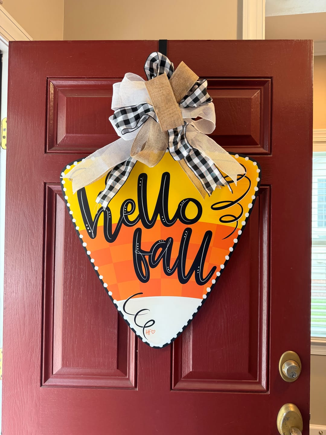 Customer photo review of Candy Corn Hello Fall Door Hanger