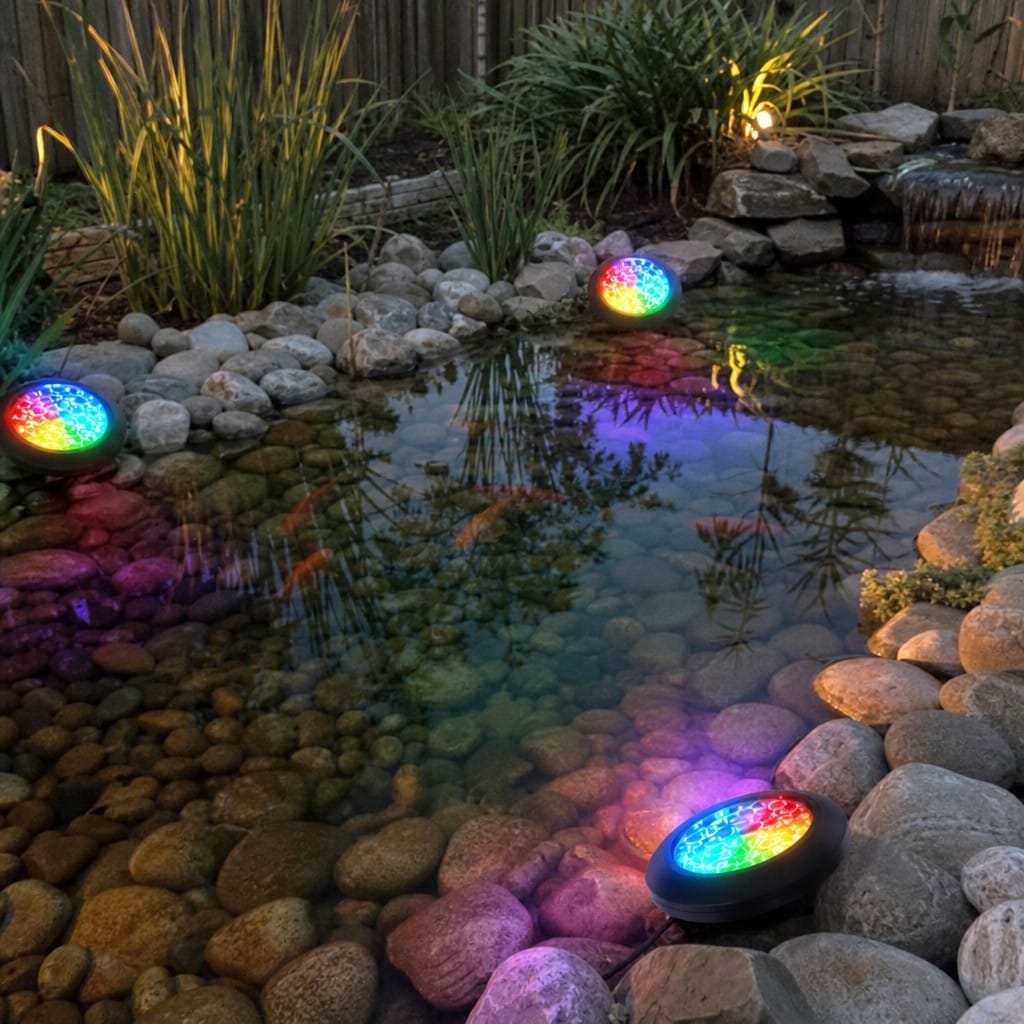 Customer photo review of Pond LED Lights UK – Submersible Colour Changing Kit | Koi Pond