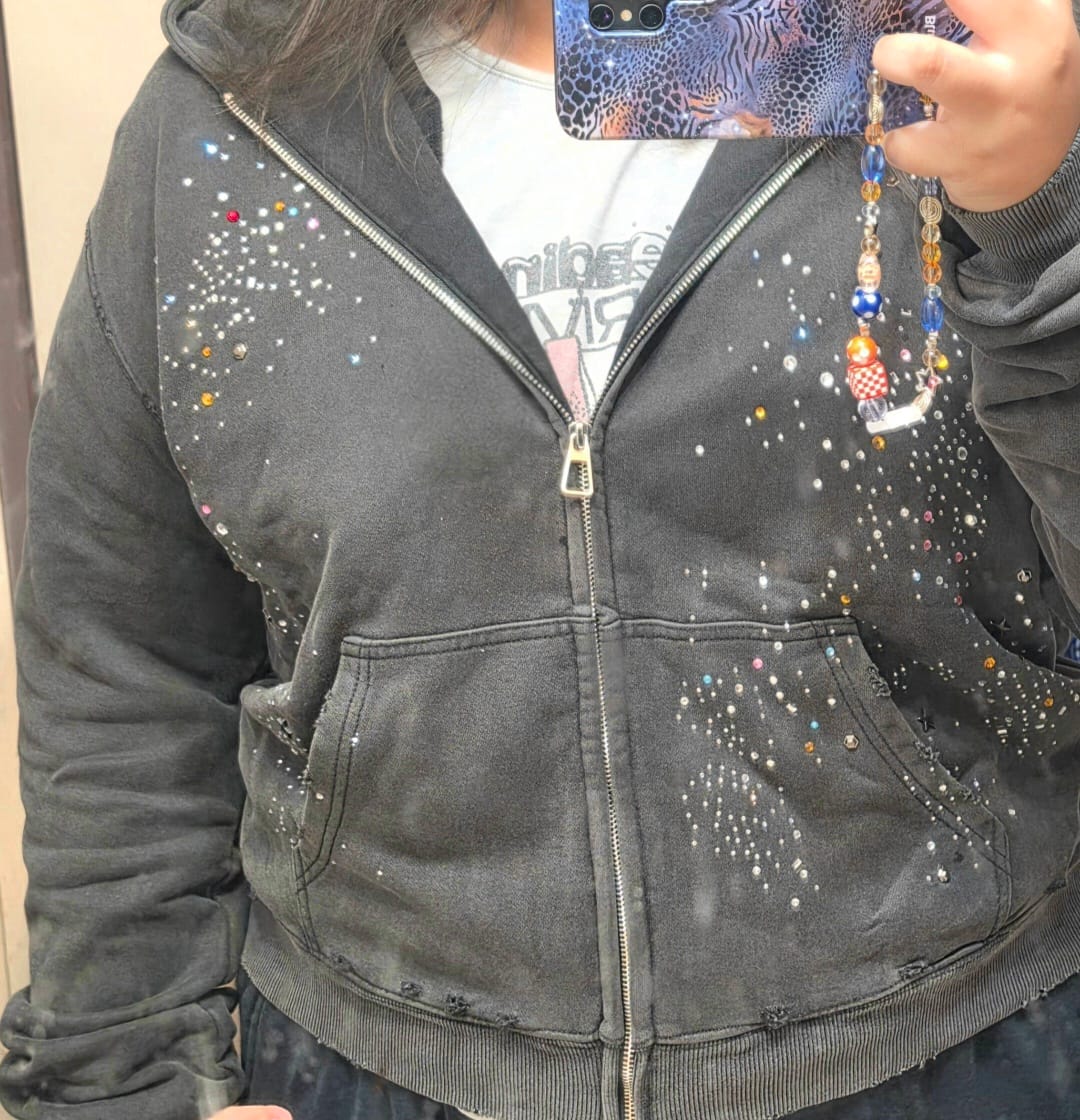 Customer photo review of Aelfric Eden Rhinestone Regular Zip Up Hoodie