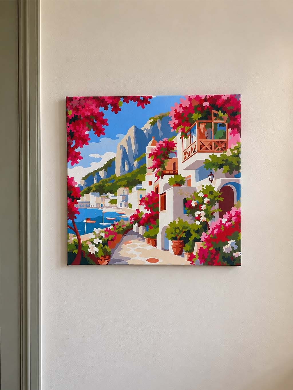 Customer photo review of Mini Peinture par Numéros 20x20cm avec cadre Allée Fleurie de Capri
