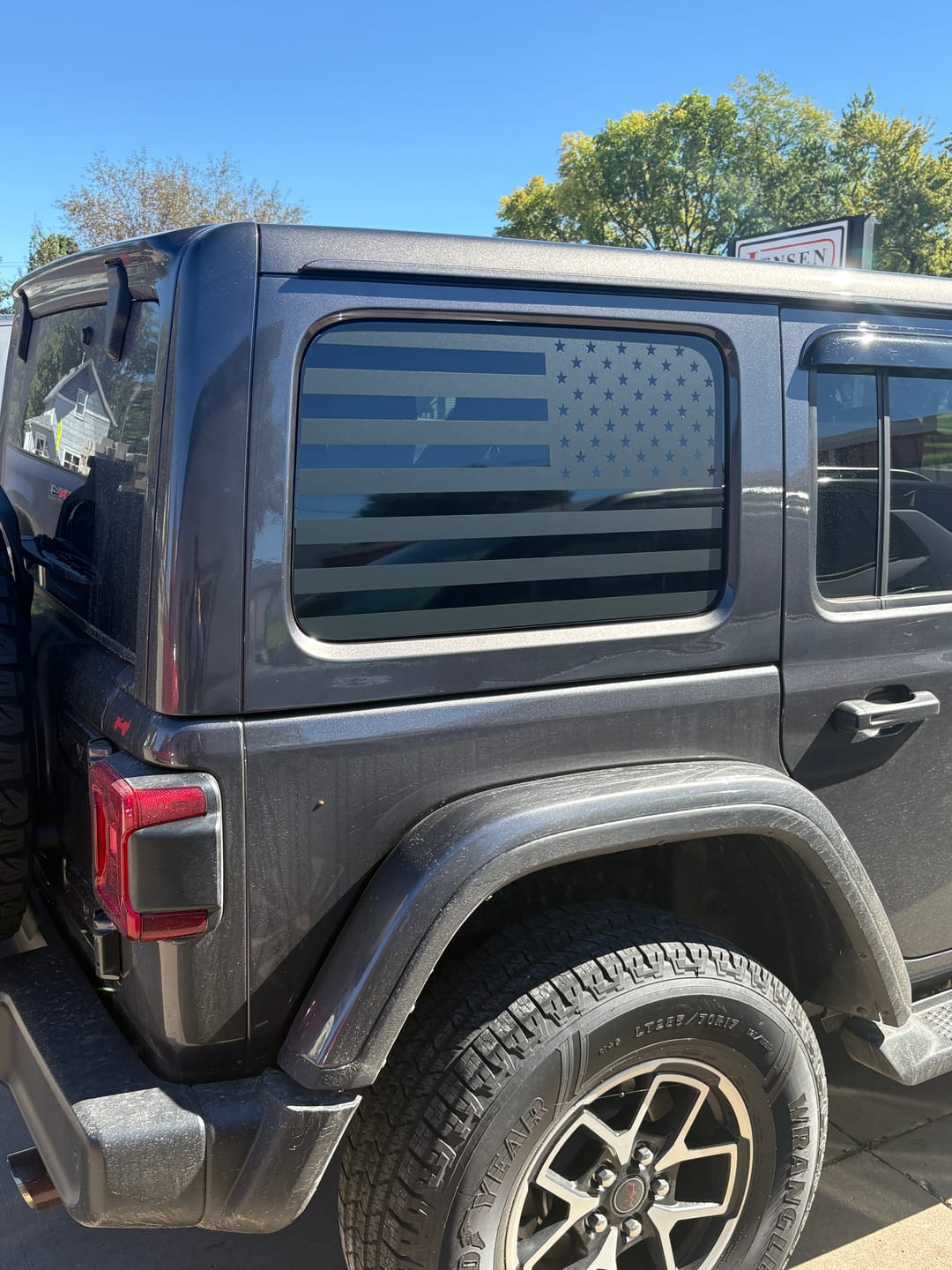 Customer photo review of American Flag Window Graphic for Wrangler | Set of 2