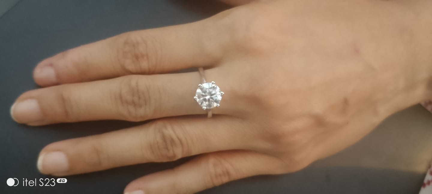 Customer photo review of The Sparkle of Moissanite Ring — 3ct D/VVS1 GRA Certified, Sterling Silver
