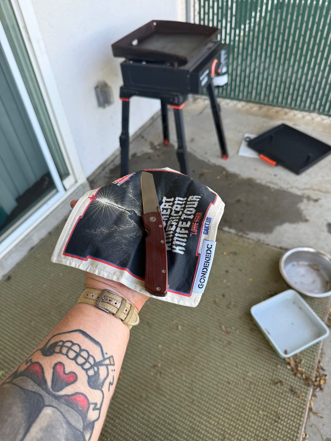 Customer photo review of GondekEDC The Great American Knife Tour™ Hamilton Hank - Limited Edition - 7x7 – Cotton & Microfiber Handkerchief – Made in USA (Pre-Order
