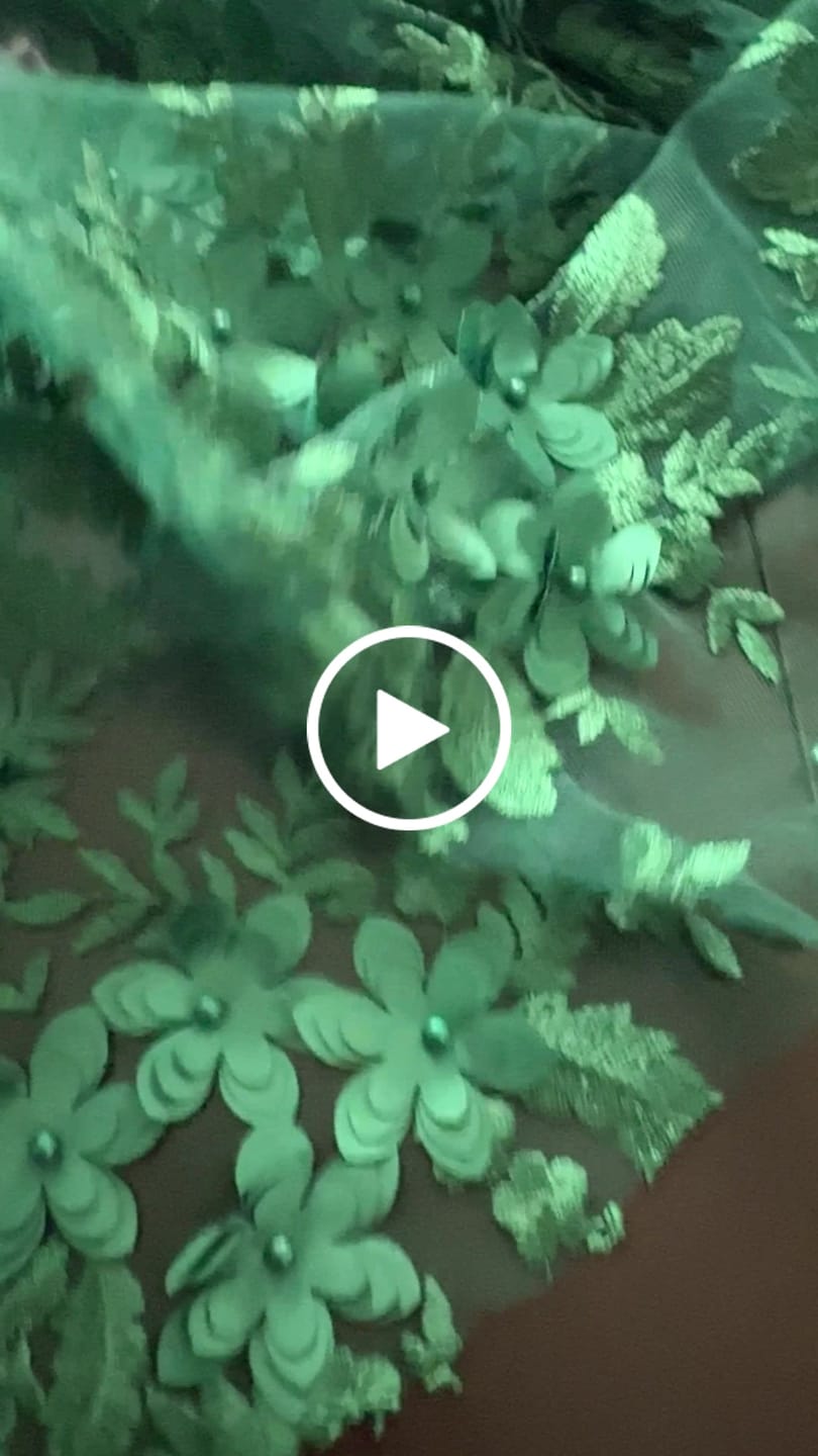 Customer video review of Emerald Green 3D Flower Scalloped Mesh Lace