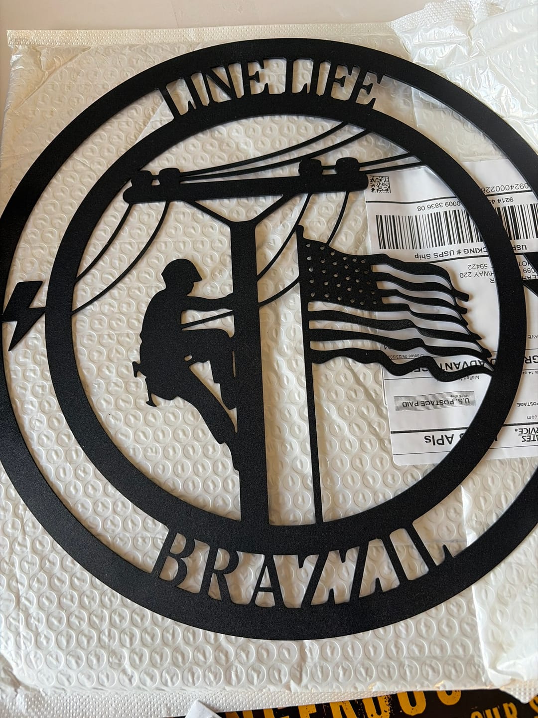 Customer photo review of Lineman Line Life Custom Metal Sign