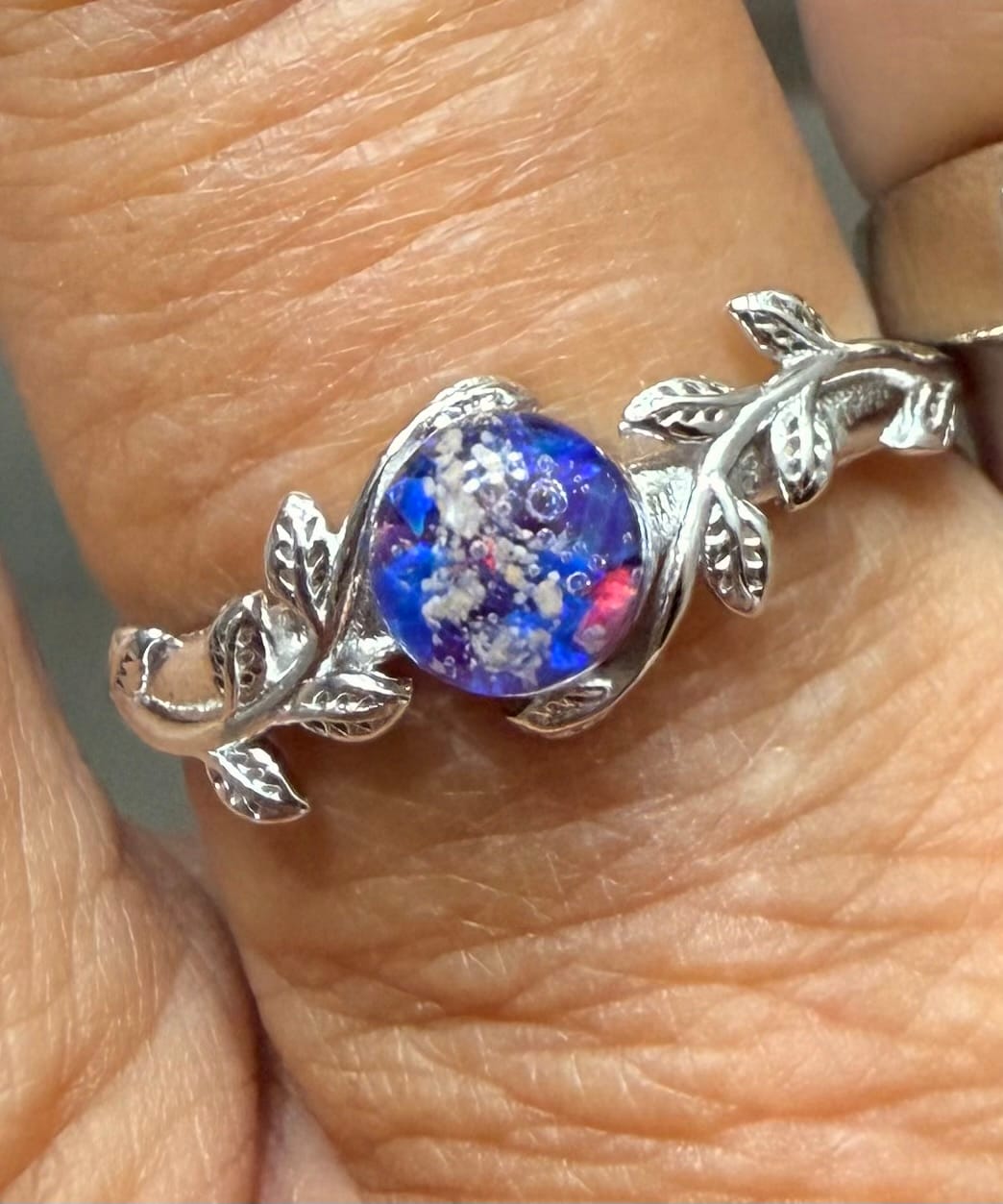 Customer photo review of Leaf Opal Cremation Ring