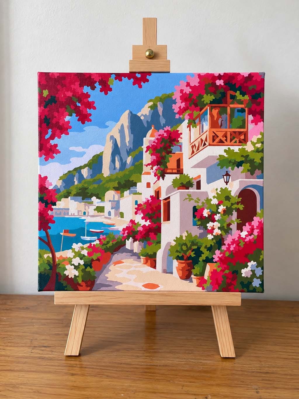 Customer photo review of Mini Peinture par Numéros 20x20cm avec cadre Allée Fleurie de Capri