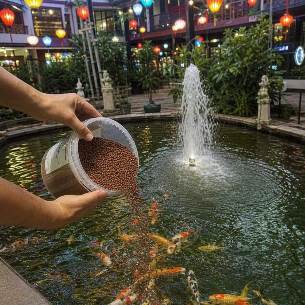 Customer photo review of Premium Koi Growth Food UK | High Protein Floating Pellets | All Pond Fish | 2.5kg