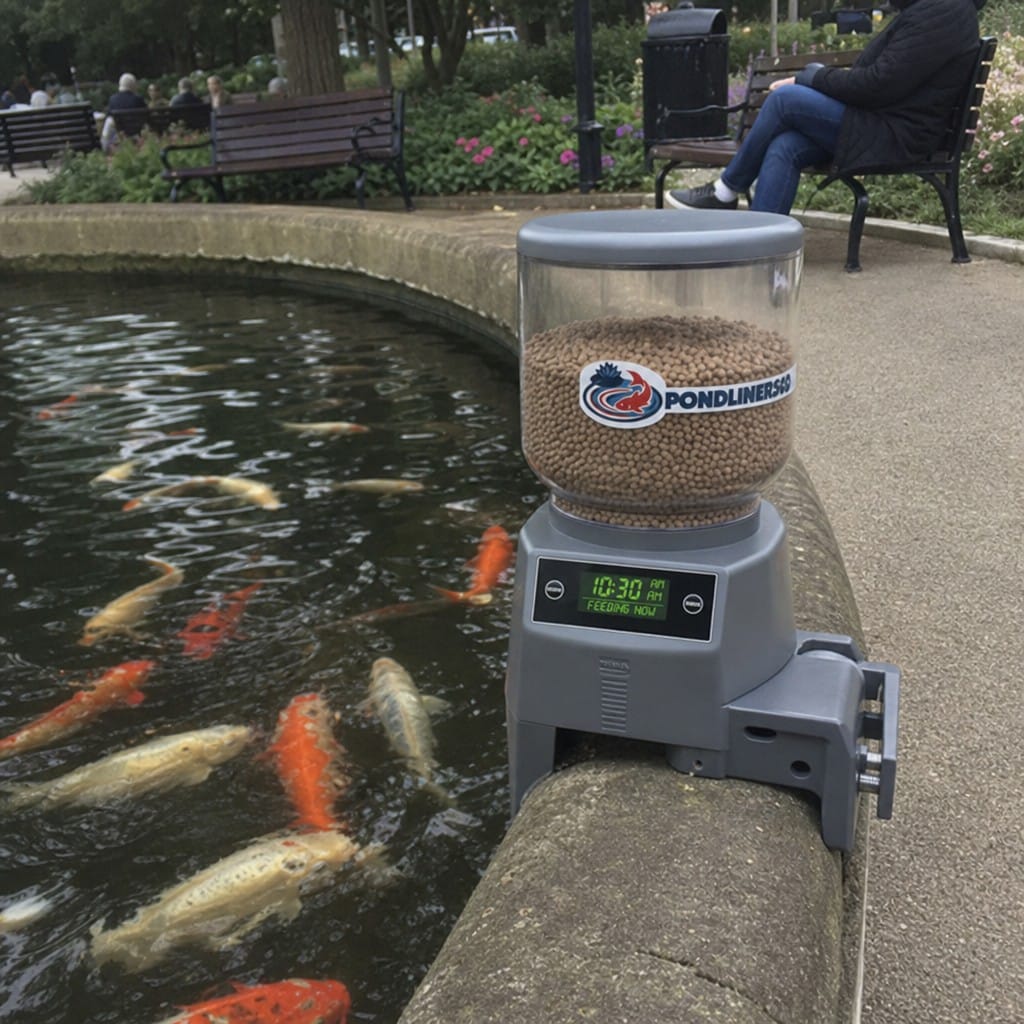 Customer photo review of Large Pond Fish Feeder UK | 4.5L Capacity | Timer Controlled | Moisture Proof | Koi Ponds