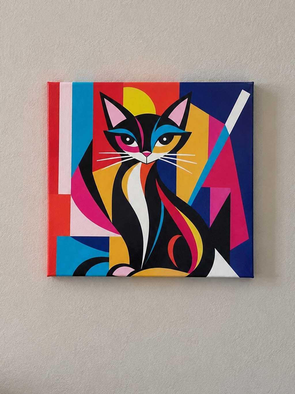 Customer photo review of Mini Peinture par Numéros 20x20cm avec cadre Chat Abstrait Éclatant