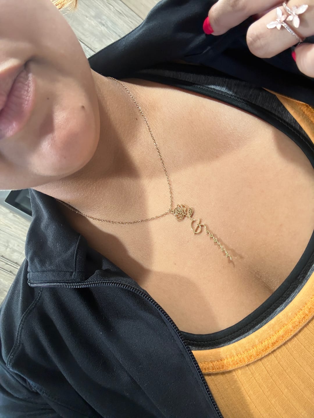 Customer photo review of Birth Flower Name Necklace
