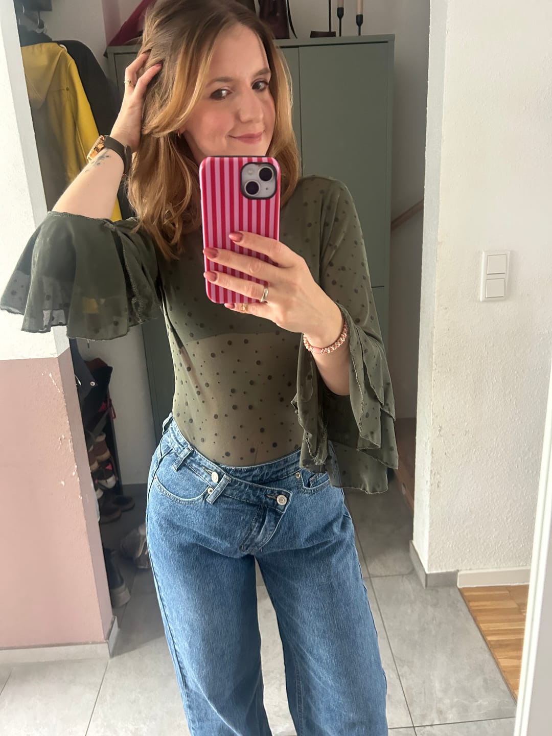 Customer photo review of Stretch Straight Jeans mit versetztem Bund blue denim