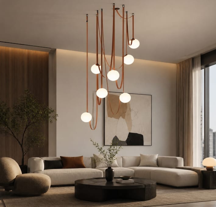 Customer photo review of Leather Globe Pendant Light
