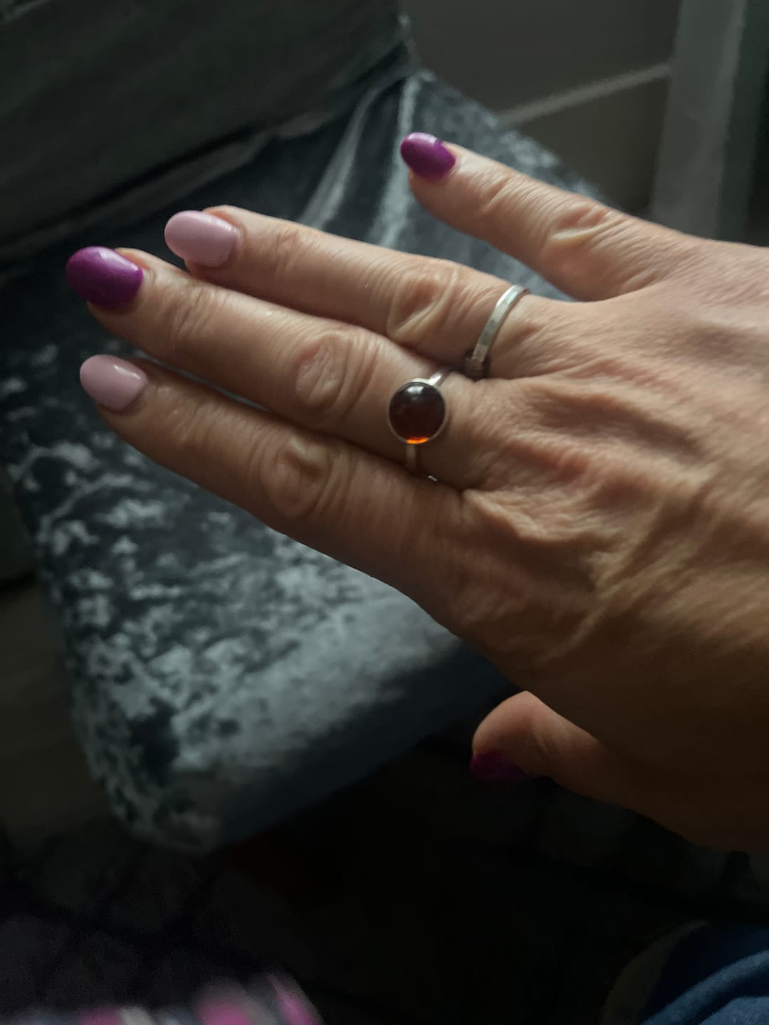 Customer photo review of ESSENTIALS Cherry Red Amber Solitaire Ring