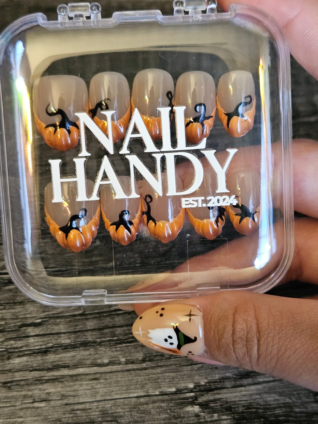 Customer photo review of Caramel Drip Black Cat Press-On Nails