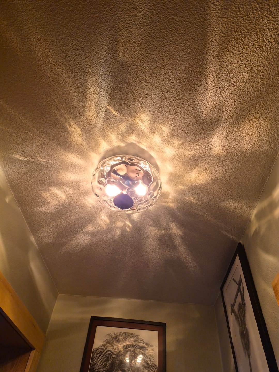 Customer photo review of 2-light Hammered Glass Flush Mount Ceiling Light