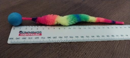 Customer photo review of Bouncy Cat Toy Balls with Fuzzy Worm Tails