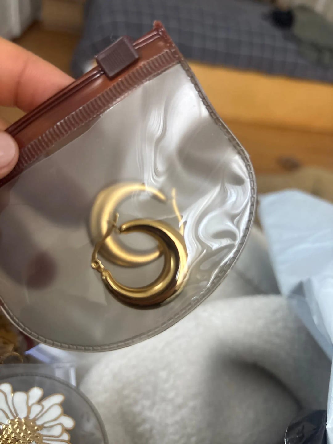Customer photo review of Modern Edge Golden Hoops