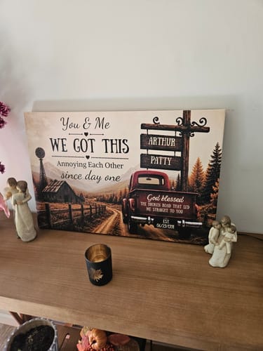 Customer photo review of "God Bless The Broken Road," Personalized Deer Couple Canvas Wall Art