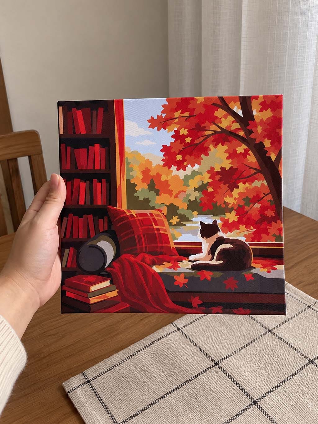 Customer photo review of Mini Peinture par Numéros 20x20cm avec cadre Vue du Chat en Automne