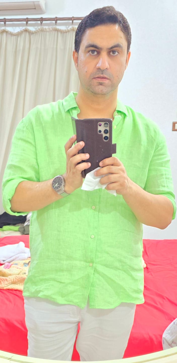 Customer photo review of Men's Apple Green Linen Shirt