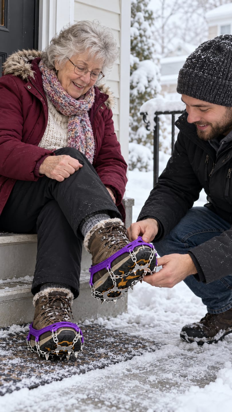 Customer photo review of No-Slip Ice Cleats – 19 Steel Spikes